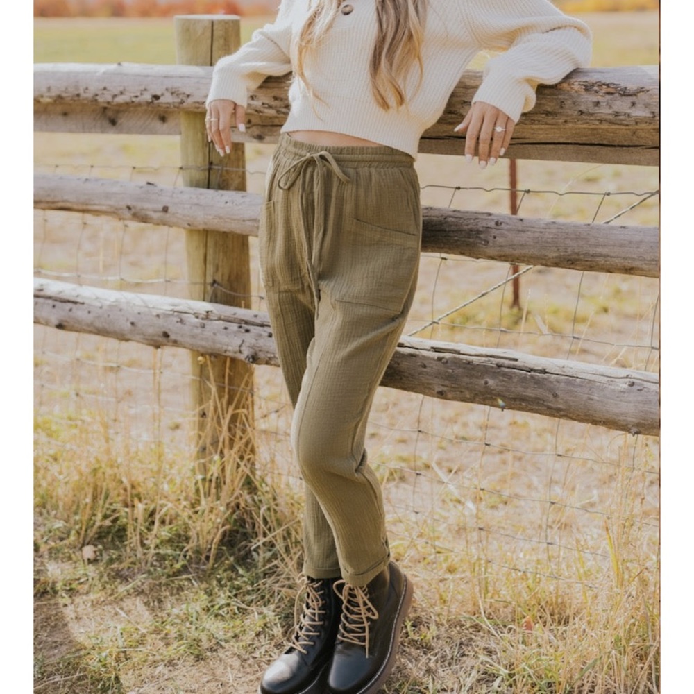 Olive linen trousers